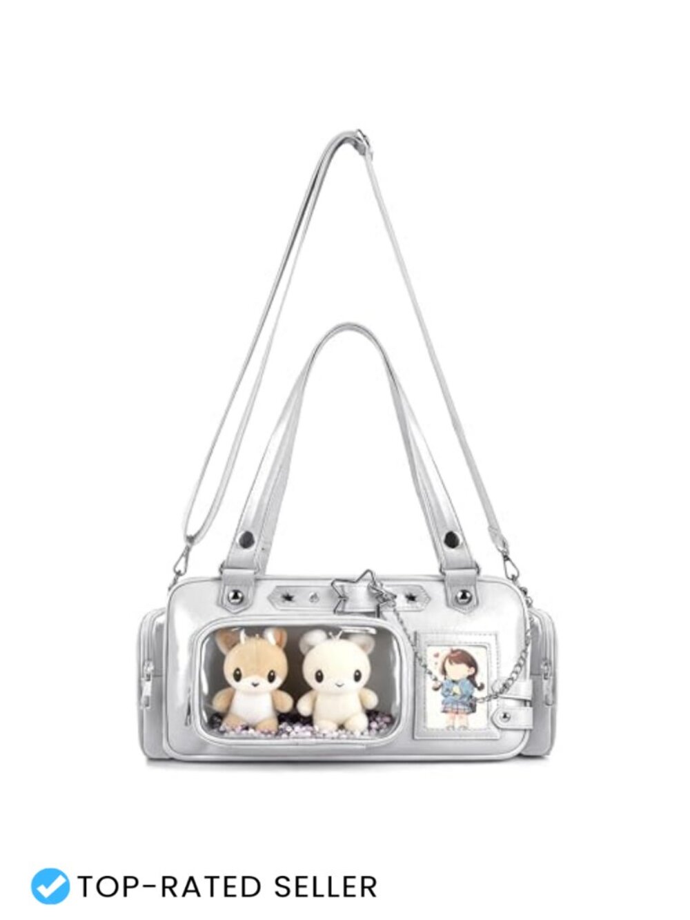 Y2K Ita Bag Crossbody with Clear Plush Display - PU Leather Anime Tote for